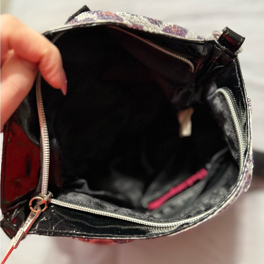 Betsey Johnson Glittery Purple Animal Print Crossbody Bag - Picture 3 of 4